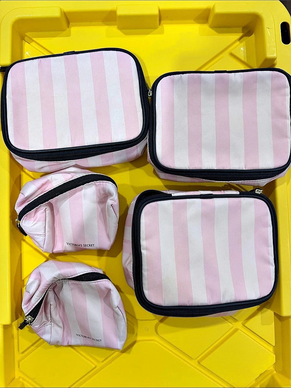 Victoria's Secret Striped Cosmetic Bag Set Pink & White